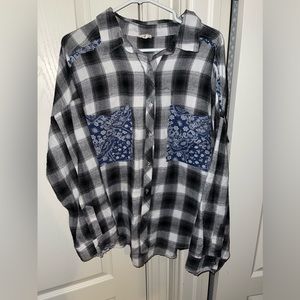 Plaid button up bandanna flannel